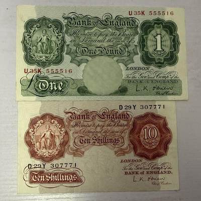 【礼羽收藏】🌏世界钱币拍卖第120期 - 流通品 1955年英国1英镑狮子头无47   流通品 1955年英国10先令豹子号无4