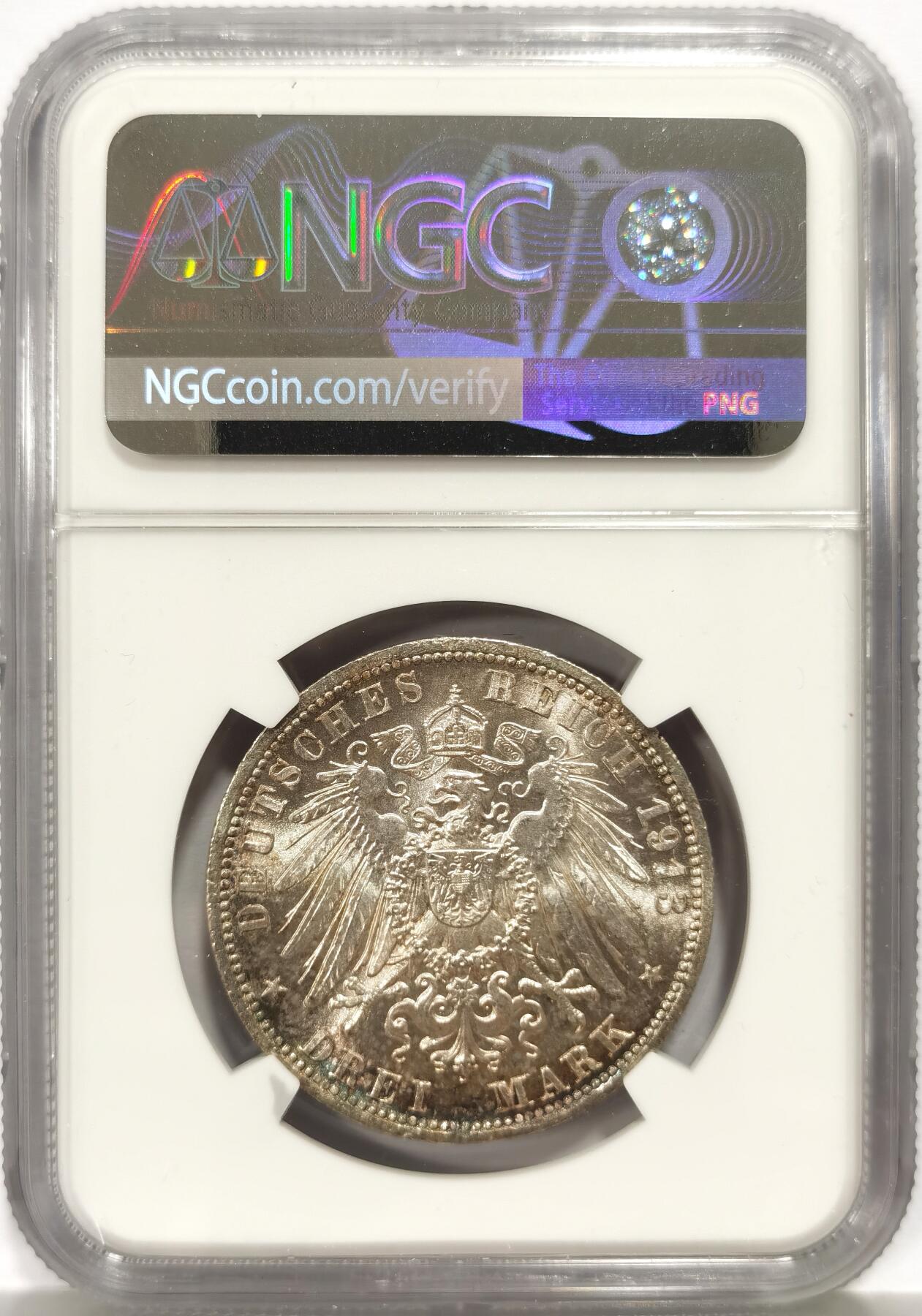 博洋堂世界钱币拍卖第157期（全场包邮） NGC MS65 德国普鲁士1913年威廉二世军装3马克银币，高分一步到位
