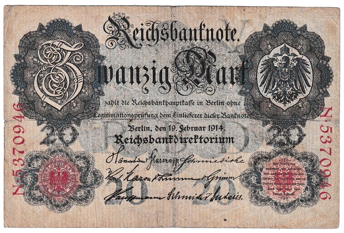 【良泉】【春节前最后一场】2月5日晚19.30点开拍！208组，本场结束后预存钱币的朋友请告知，将连同本场拍品一起邮寄，预祝诸位春节愉快！ 1910年【德国】20马克