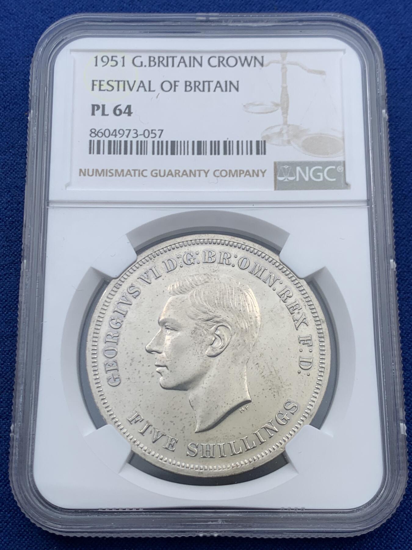 《竞宝斋》第457场 周日，周一，周二   3场连拍 （全场包邮）欢迎送拍 NGC PL64 英国1951年乔六马剑镍币