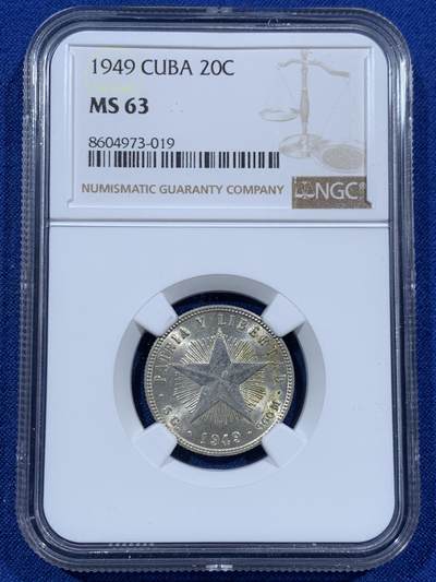 《竞宝斋》第457场 周日，周一，周二   3场连拍 （全场包邮）欢迎送拍 - NGC MS63 古巴1949年五角星20分银币