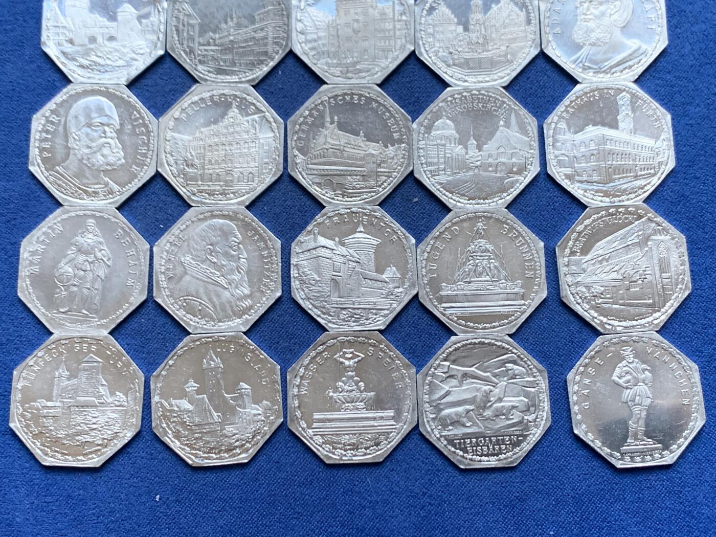 《竞宝斋》第457场 周日，周一，周二   3场连拍 （全场包邮）欢迎送拍 29枚一组 德国1920德紧纽伦堡电车代用币20芬尼八角币