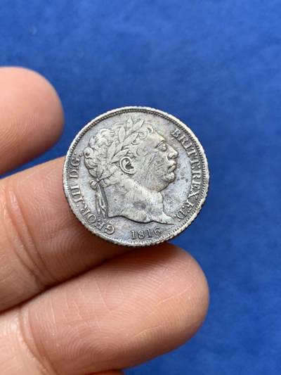 《竞宝斋》第457场 周日，周一，周二   3场连拍 （全场包邮）欢迎送拍 - 英国1816年乔治三世6便士银币 黑厚包浆