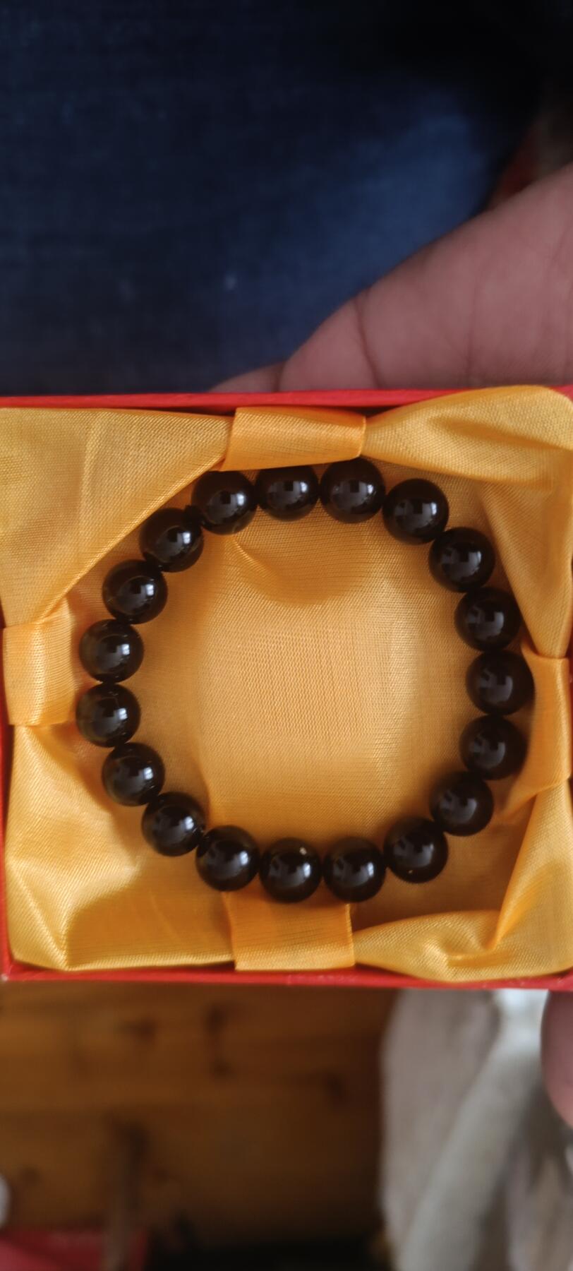 万国钱币第三场 全新黑曜石水晶手串，珠子直径一厘米带证书