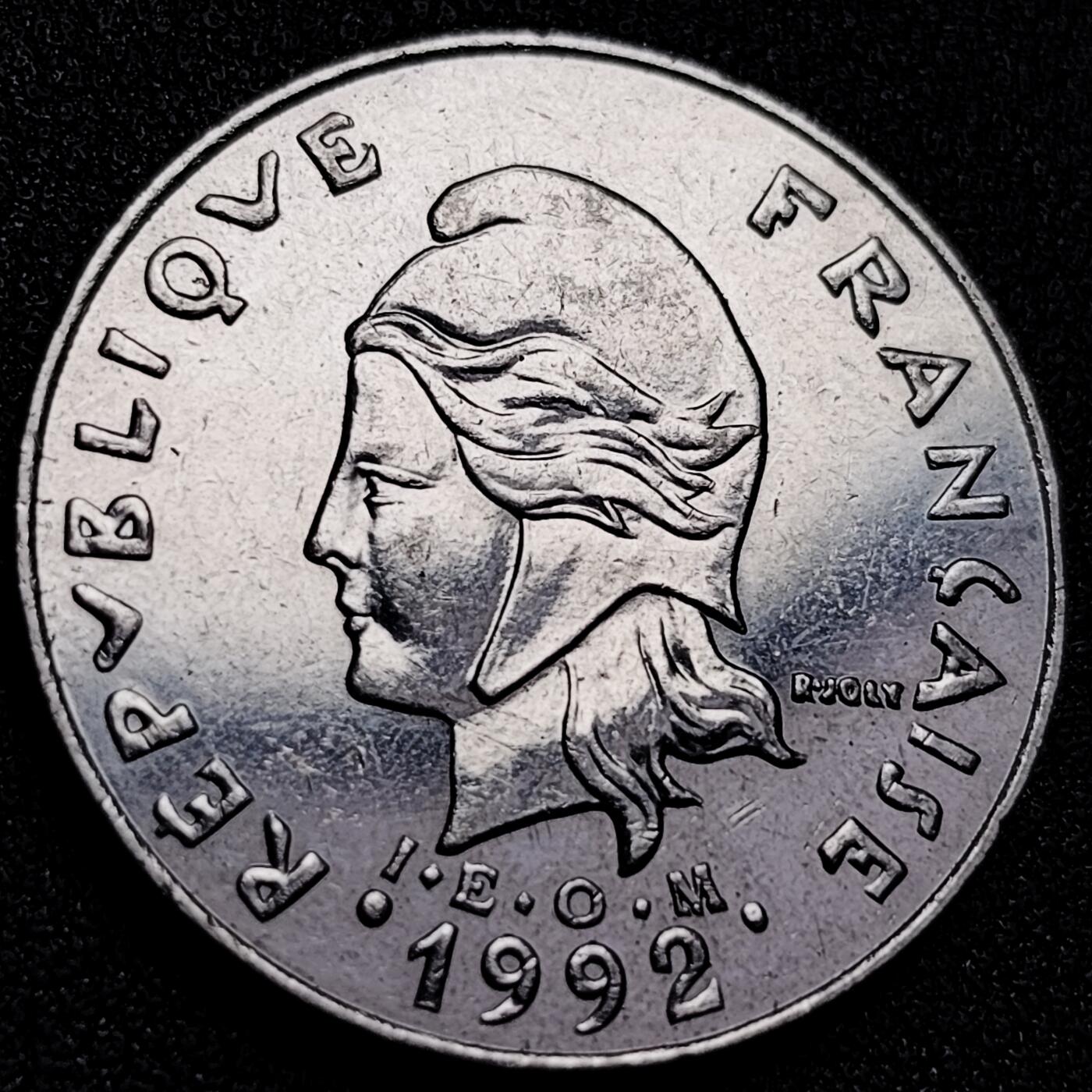 泉币菌-第168场- 精品福利场 光品 牛 1992年 法属碦里多尼亚 20法郎白铜币 28.5毫米 