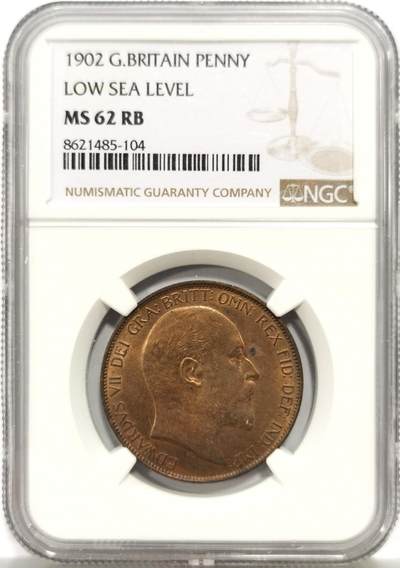 博洋堂世界钱币拍卖第157期（全场包邮） - NGC MS62RB 英国1902年爱德华七世1便士高海面 ngc标错成低海面 图片后面会标注如何区别高海面与低海面