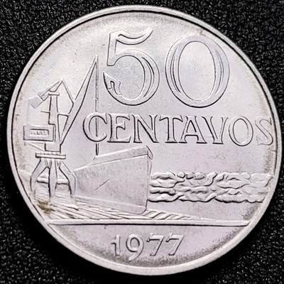 泉币菌-第168场- 精品福利场 - 原光极美 巴西1977年50分铜镍币  货船起重机/自由女神 27mm