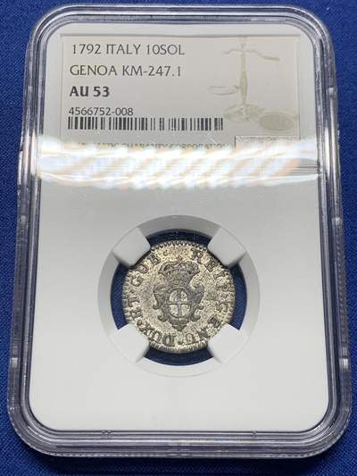 《竞宝斋》第457场 周日，周一，周二   3场连拍 （全场包邮）欢迎送拍 - NGC AU53 意大利1792年10SOL银币 不多见的品种
