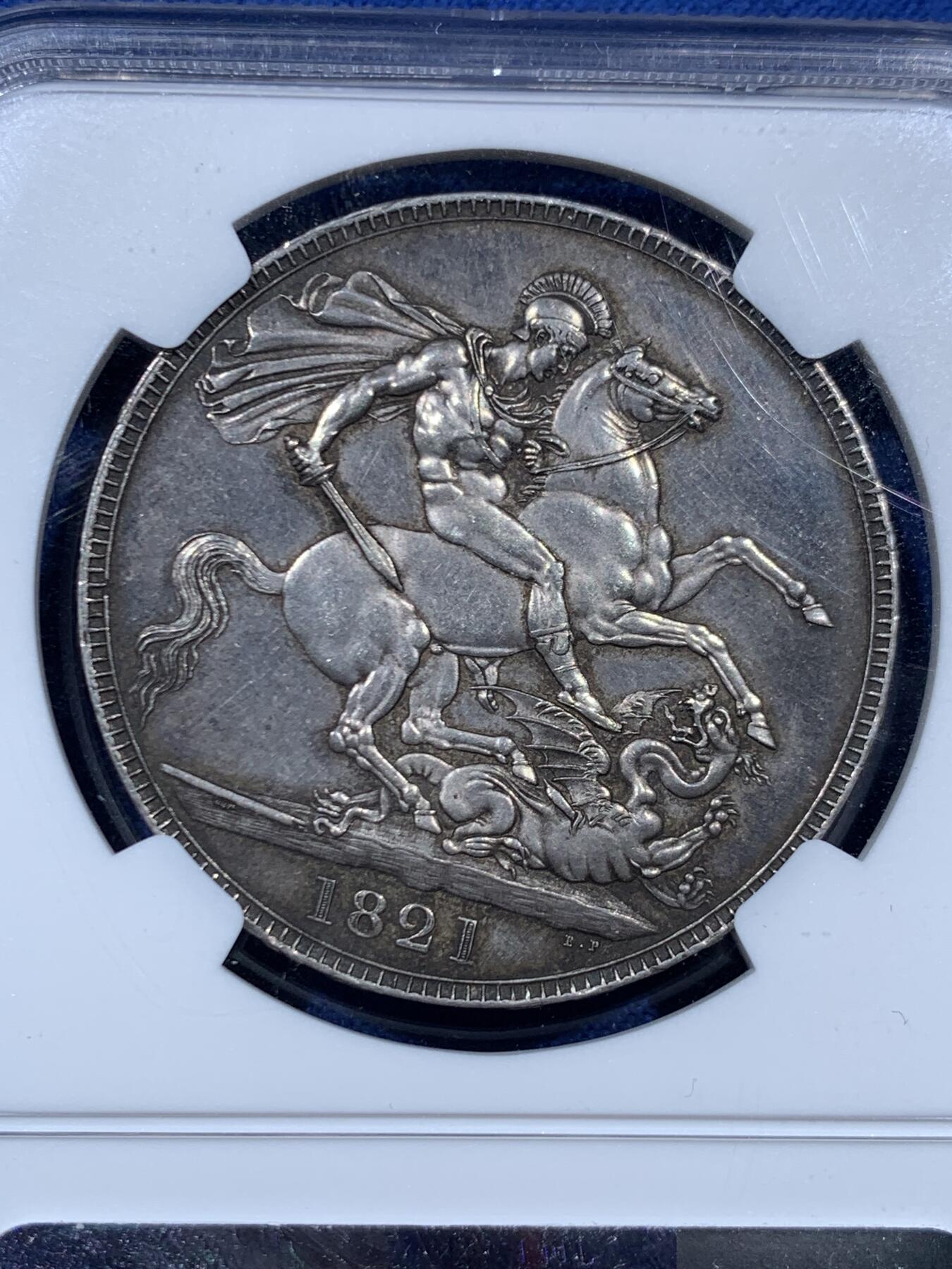 《竞宝斋》第457场 周日，周一，周二   3场连拍 （全场包邮）欢迎送拍 NGC MS62 英国1821年乔治四世马剑银币 SECUNDO 味道一流