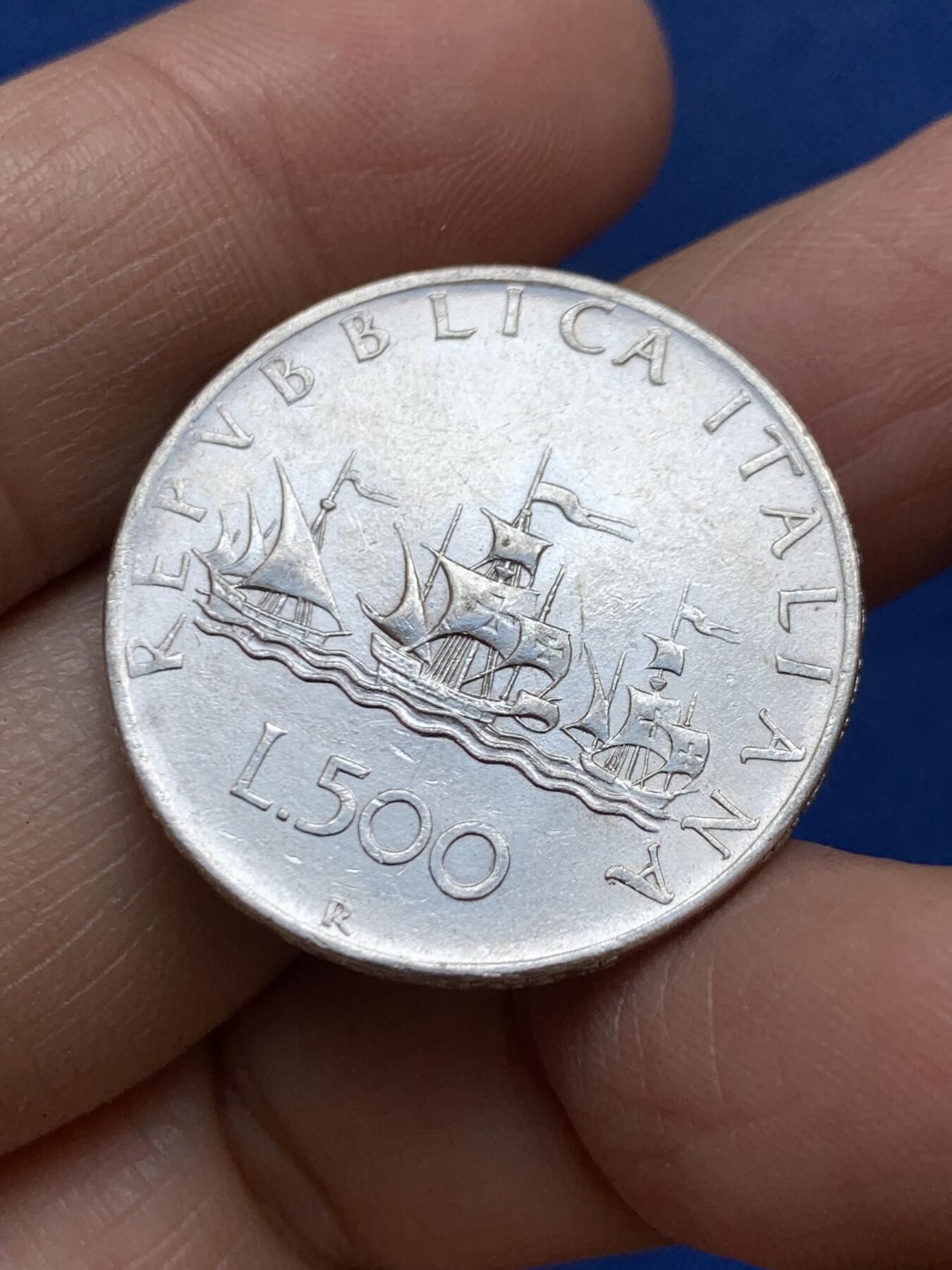 《竞宝斋》第457场 周日，周一，周二   3场连拍 （全场包邮）欢迎送拍 卷拆原光 意大利1966年 少女帆船500里拉银币 11克 835银