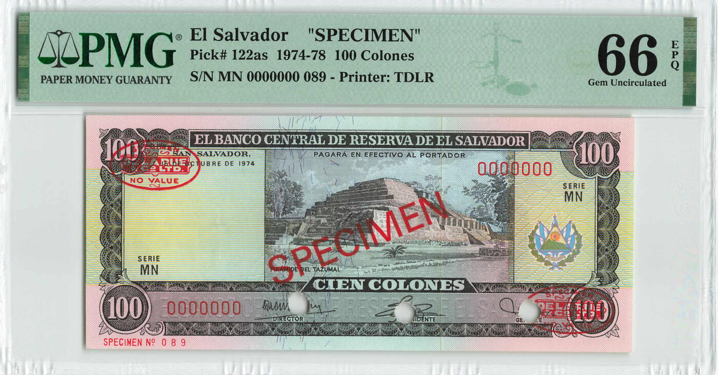 小福收藏拍卖第200期 【庆典场 中拍就有好礼相赠】评级币精选场 本期有捷克斯洛伐克20年100克朗慕夏作品大珍 69分倒置百位号布隆迪世界最大纸币  35年版加拿大经典 苏格兰格拉斯哥大学500年纪念钞倒置小号 卡塔尔80年100里亚尔冠军分 美国教育券 意大利拉斐尔 乌克兰 库克群岛 墨西哥 南斯拉夫 亚美尼亚等多国精美高分珍稀老钞精品纸币 萨尔瓦多 1974年 100科朗 非常罕见 样钞 首年份 089号 PMG66 EPQ 亚军分