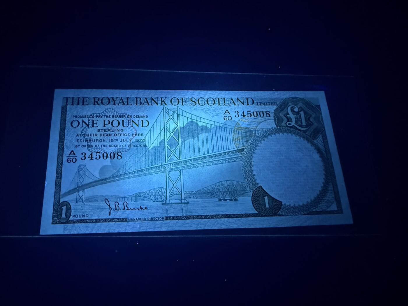 【炜奕收藏】，第五十六期，大不列颠专场 1970年苏格兰皇家银行1镑，UNC品相，少见