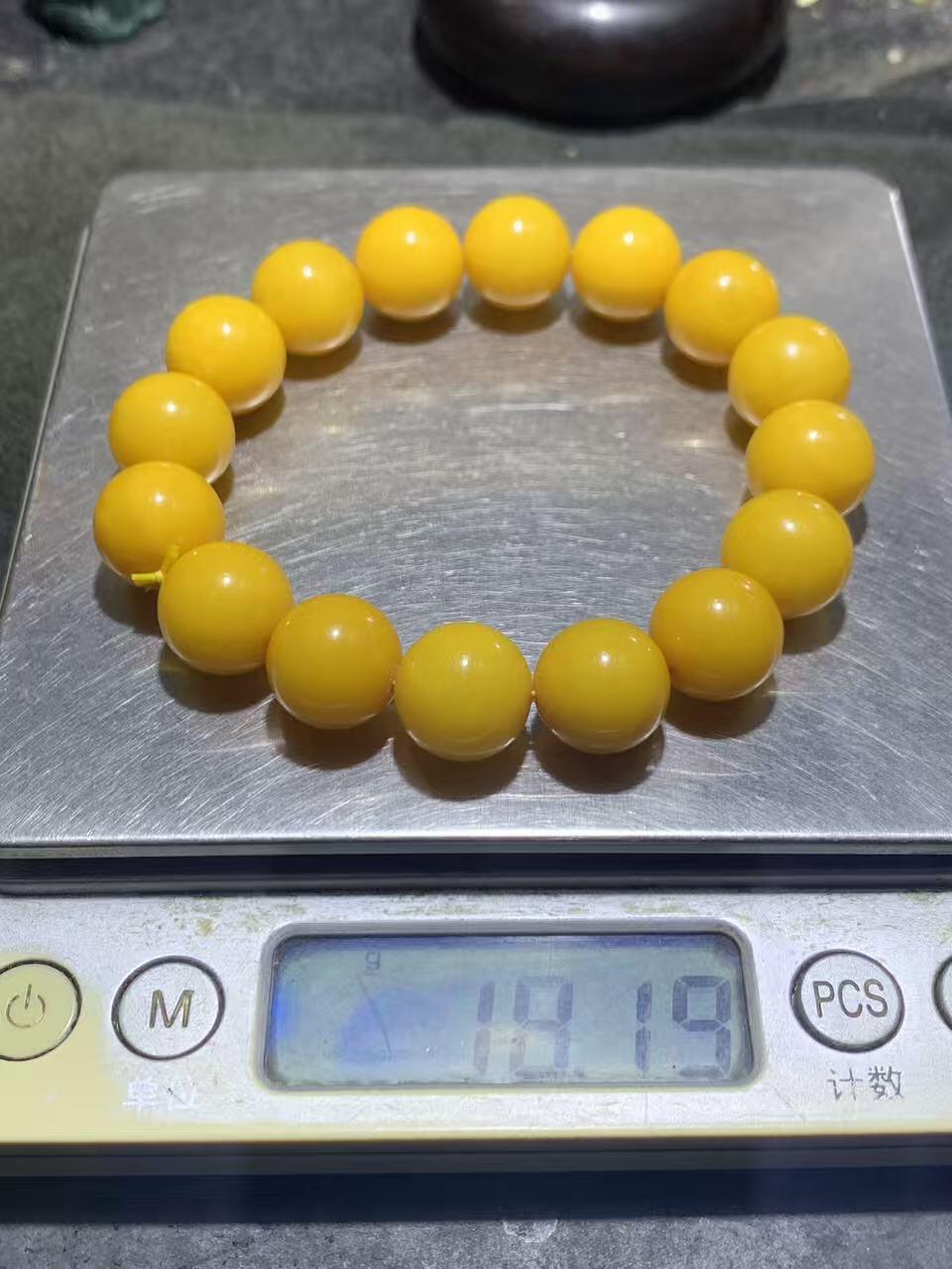 罕见毕业级天然鸡油黄蜜蜡单圈手串1条！