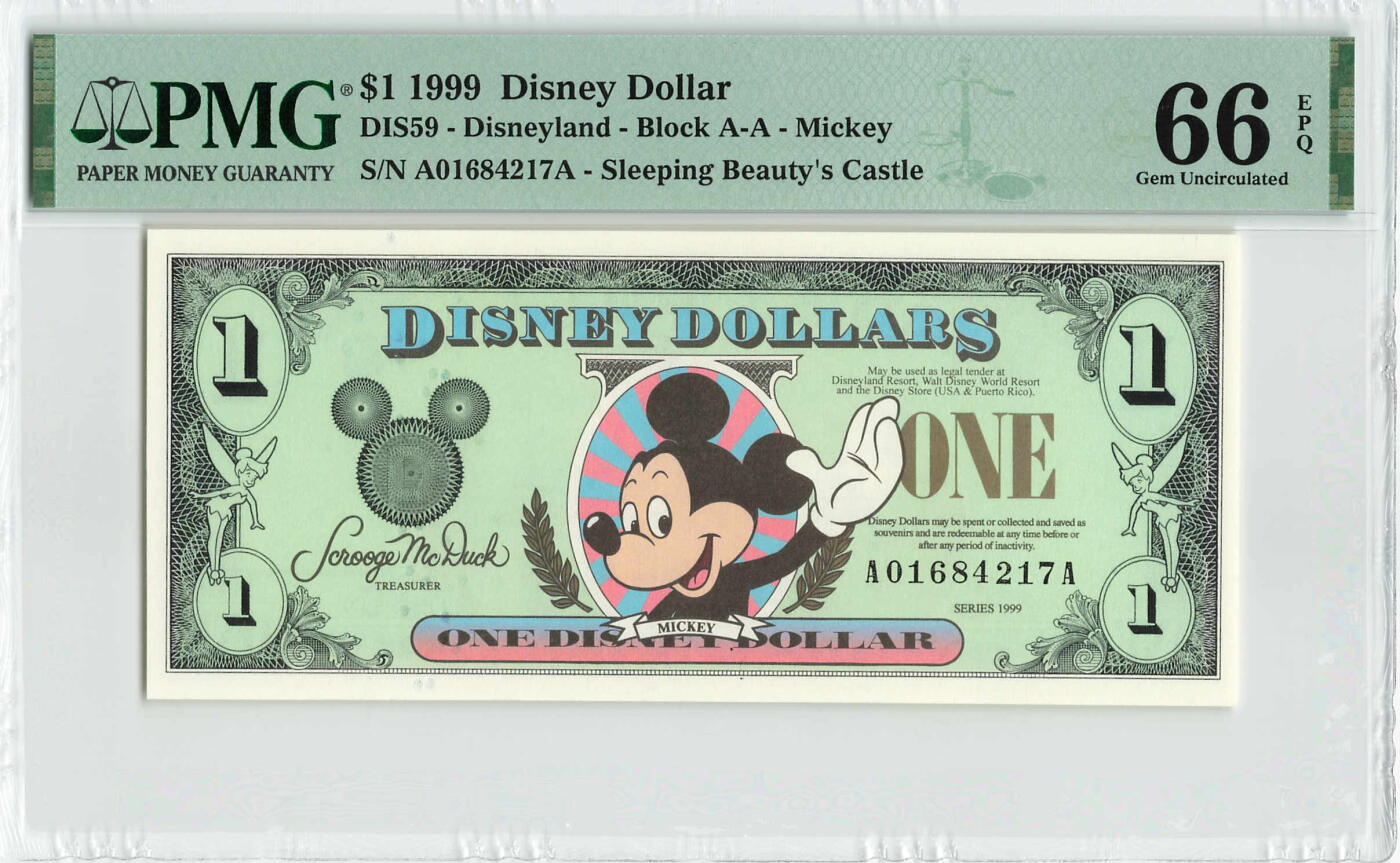 小福收藏拍卖第200期 【庆典场 中拍就有好礼相赠】评级币精选场 本期有捷克斯洛伐克20年100克朗慕夏作品大珍 69分倒置百位号布隆迪世界最大纸币  35年版加拿大经典 苏格兰格拉斯哥大学500年纪念钞倒置小号 卡塔尔80年100里亚尔冠军分 美国教育券 意大利拉斐尔 乌克兰 库克群岛 墨西哥 南斯拉夫 亚美尼亚等多国精美高分珍稀老钞精品纸币 美国 迪斯尼 1999年 1元 A- A PMG66 EPQ  季军分