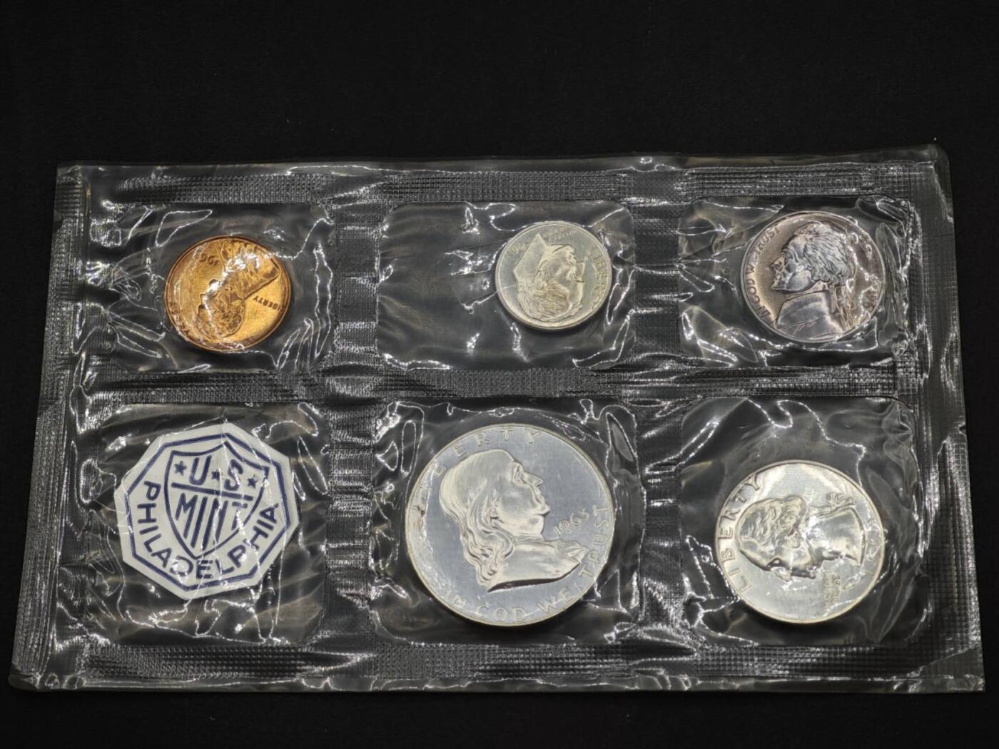 【淘币小摊】实时拍第八百四十七拍   银币套币场   满百包邮可预留二周 每周一统一发货   美国1963年富兰克林精制套币含3枚银币重21.25克900银参考366