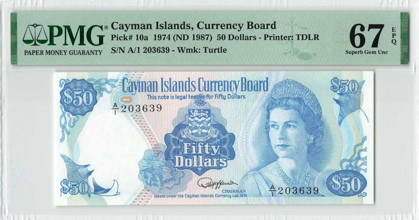 小福收藏拍卖第200期 【庆典场 中拍就有好礼相赠】评级币精选场 本期有捷克斯洛伐克20年100克朗慕夏作品大珍 69分倒置百位号布隆迪世界最大纸币  35年版加拿大经典 苏格兰格拉斯哥大学500年纪念钞倒置小号 卡塔尔80年100里亚尔冠军分 美国教育券 意大利拉斐尔 乌克兰 库克群岛 墨西哥 南斯拉夫 亚美尼亚等多国精美高分珍稀老钞精品纸币 开曼群岛 1974年 50元 女王 A/1首冠 无47 PMG67 EPQ  冠军分！！！