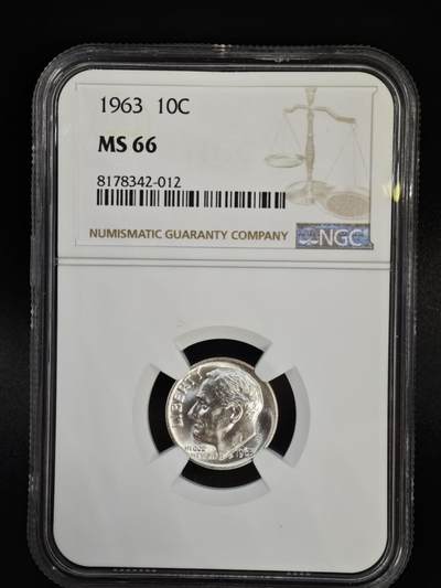 【淘币小摊】实时拍第八百四十七拍   银币套币场   满百包邮可预留二周 每周一统一发货   - 美国1963年罗斯福10分银币NGC MS66