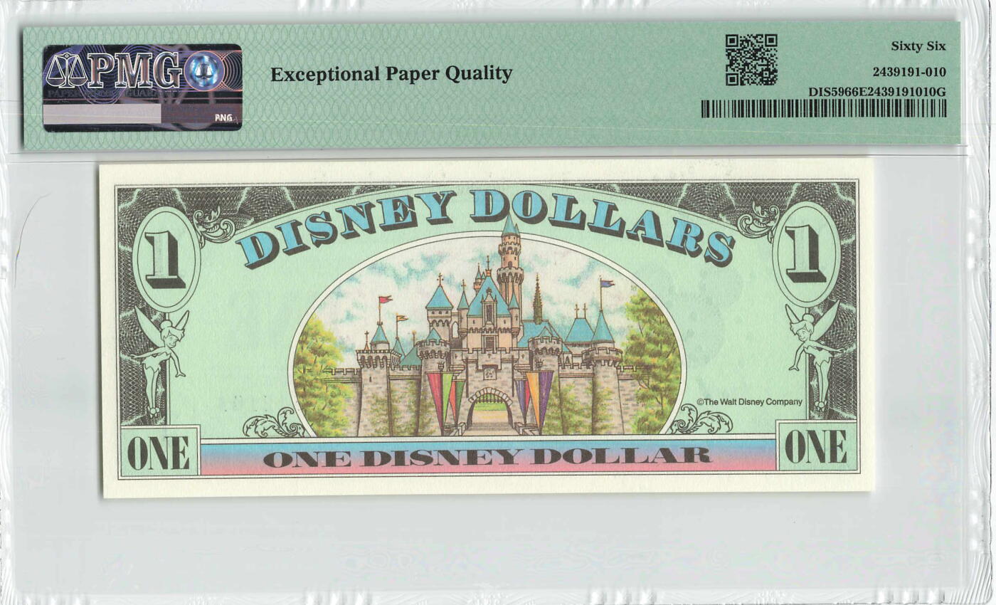 小福收藏拍卖第198期 评级币精选场  本期有菲律宾百位靓号100000比索超大纪念钞 苏里南25000盾花鸟版最高值 柬埔寨珍品56年50瑞尔 南越未发行版最高值打飞机  巴哈马彩背 老挝中国代印57年样钞 匈牙利 斯洛伐克 法罗群岛等多国精美高分珍稀老钞精品纸币 美国 迪斯尼 1999年 1元 A- A PMG66 EPQ  季军分