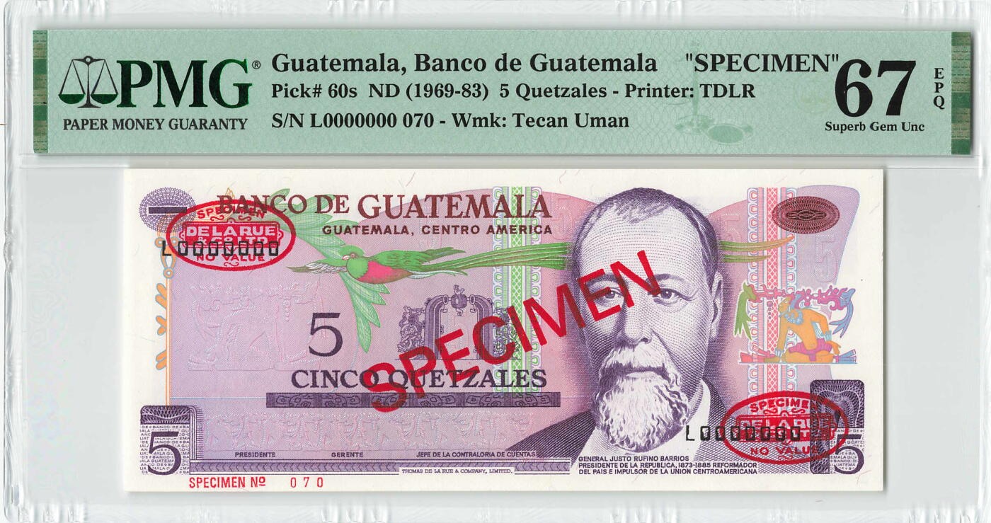 小福收藏拍卖第200期 【庆典场 中拍就有好礼相赠】评级币精选场 本期有捷克斯洛伐克20年100克朗慕夏作品大珍 69分倒置百位号布隆迪世界最大纸币  35年版加拿大经典 苏格兰格拉斯哥大学500年纪念钞倒置小号 卡塔尔80年100里亚尔冠军分 美国教育券 意大利拉斐尔 乌克兰 库克群岛 墨西哥 南斯拉夫 亚美尼亚等多国精美高分珍稀老钞精品纸币 危地马拉 1969-83年 5格查尔 样钞 070号 PMG67 EPQ 冠军分！！！