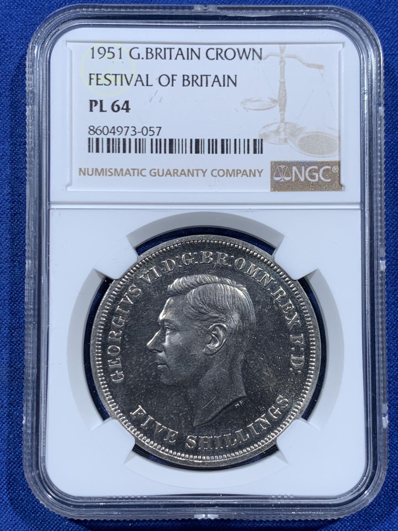 《竞宝斋》第457场 周日，周一，周二   3场连拍 （全场包邮）欢迎送拍 NGC PL64 英国1951年乔六马剑镍币