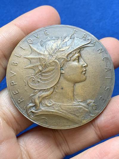 《竞宝斋》第457场 周日，周一，周二   3场连拍 （全场包邮）欢迎送拍 - 法国玛丽安娜女神铜章 H.D作品 59.3克 49.9mm 丰饶角铜标