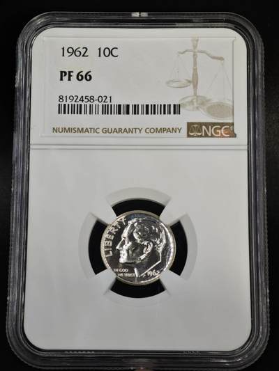 【淘币小摊】实时拍第八百四十七拍   银币套币场   满百包邮可预留二周 每周一统一发货   - 美国1962年罗斯福10分精制银币NGC PF66