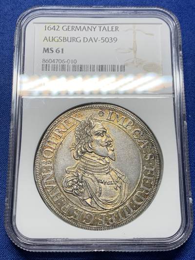 《竞宝斋》第457场 周日，周一，周二   3场连拍 （全场包邮）欢迎送拍 - NGC MS61 德国1642年奥格斯堡城市景观泰勒银币 持续上涨的品种