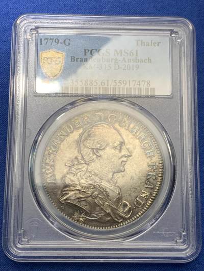 《竞宝斋》第457场 周日，周一，周二   3场连拍 （全场包邮）欢迎送拍 - 亚军分 PCGS MS61 德国 1779 勃兰登堡-安斯巴赫侯爵 泰勒银币 PL底板 包浆自然漂亮