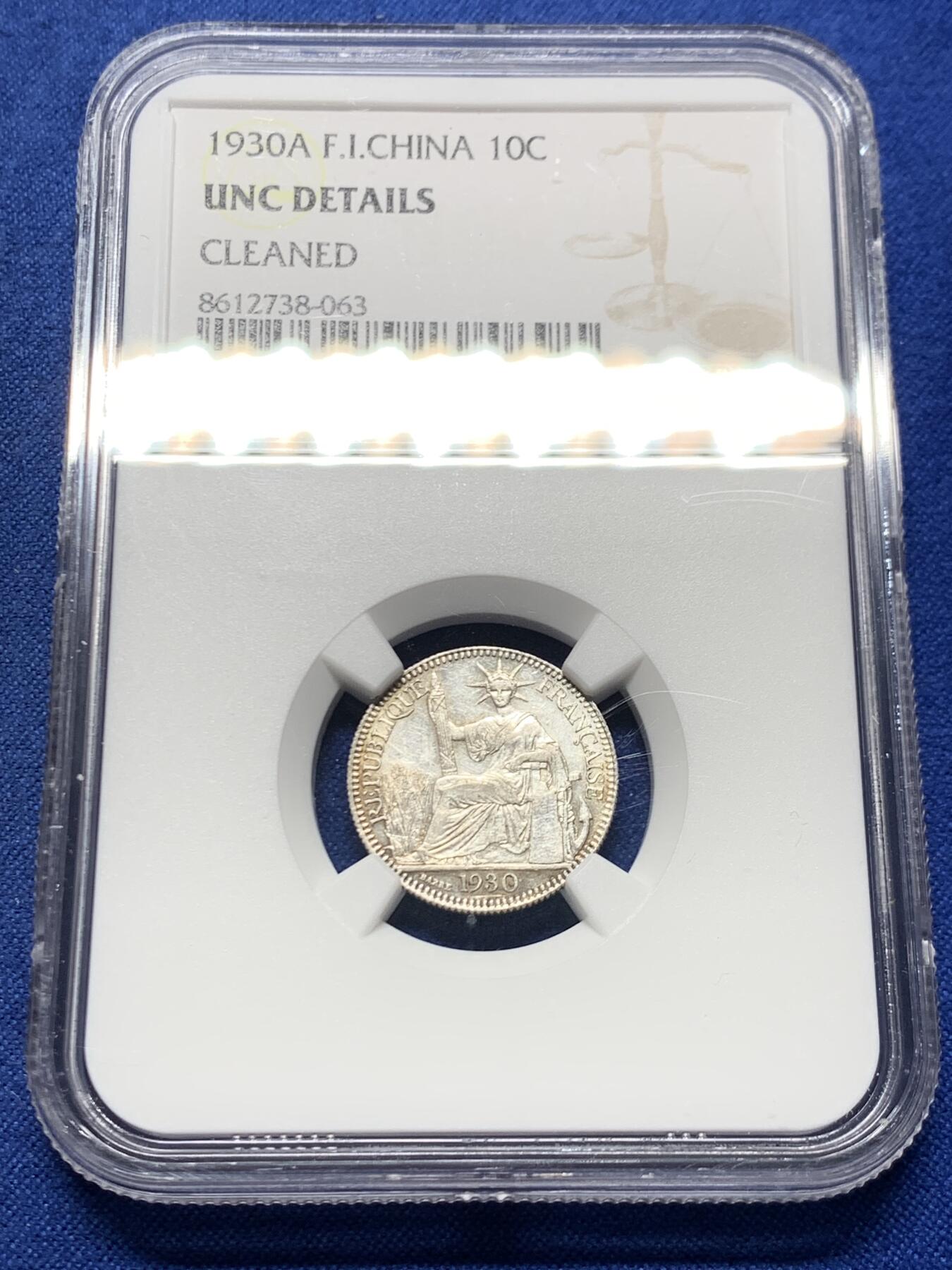 《竞宝斋》第457场 周日，周一，周二   3场连拍 （全场包邮）欢迎送拍 NGC UNCD 法属印支1930年坐洋10分银币 少见年份