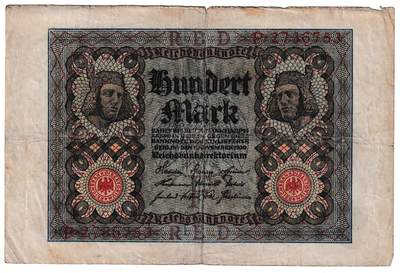 【良泉】【春节前最后一场】2月5日晚19.30点开拍！208组，本场结束后预存钱币的朋友请告知，将连同本场拍品一起邮寄，预祝诸位春节愉快！ - 1920年【德国】100马克