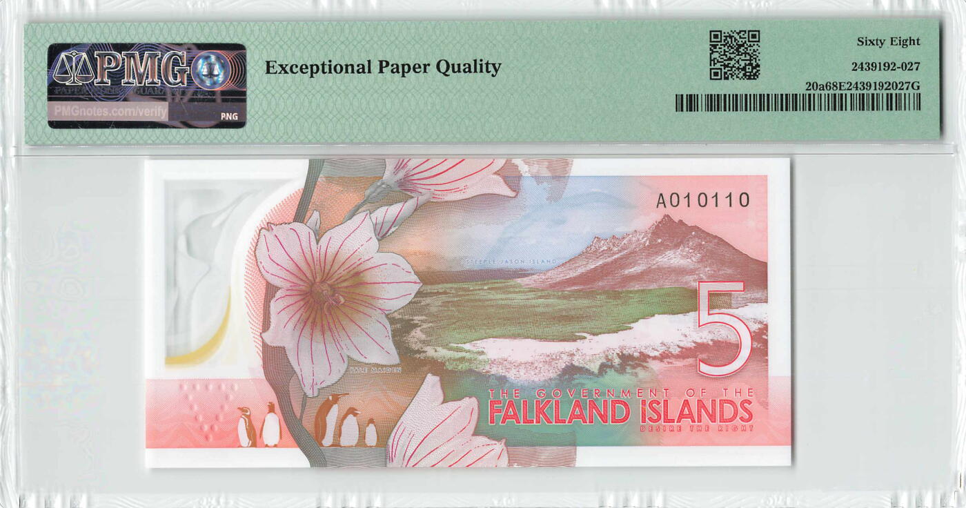 小福收藏拍卖第200期 【庆典场 中拍就有好礼相赠】评级币精选场 本期有捷克斯洛伐克20年100克朗慕夏作品大珍 69分倒置百位号布隆迪世界最大纸币  35年版加拿大经典 苏格兰格拉斯哥大学500年纪念钞倒置小号 卡塔尔80年100里亚尔冠军分 美国教育券 意大利拉斐尔 乌克兰 库克群岛 墨西哥 南斯拉夫 亚美尼亚等多国精美高分珍稀老钞精品纸币 福克兰 2025年 5镑 塑料钞 A冠 二进制号010110 有标注 PMG68 EPQ 季军分