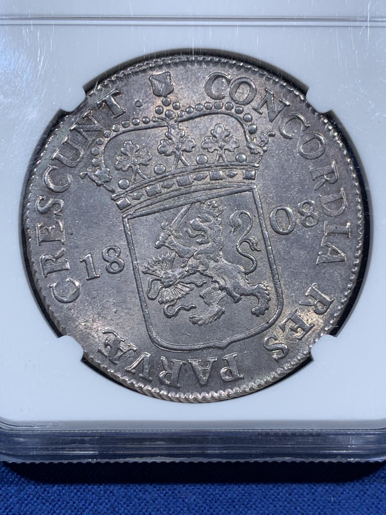 《竞宝斋》第457场 周日，周一，周二   3场连拍 （全场包邮）欢迎送拍 NGC MS64 荷兰 1808年 乌特勒支 1杜卡特 武士银币 打制细腻 值得入藏 2023年17000成交