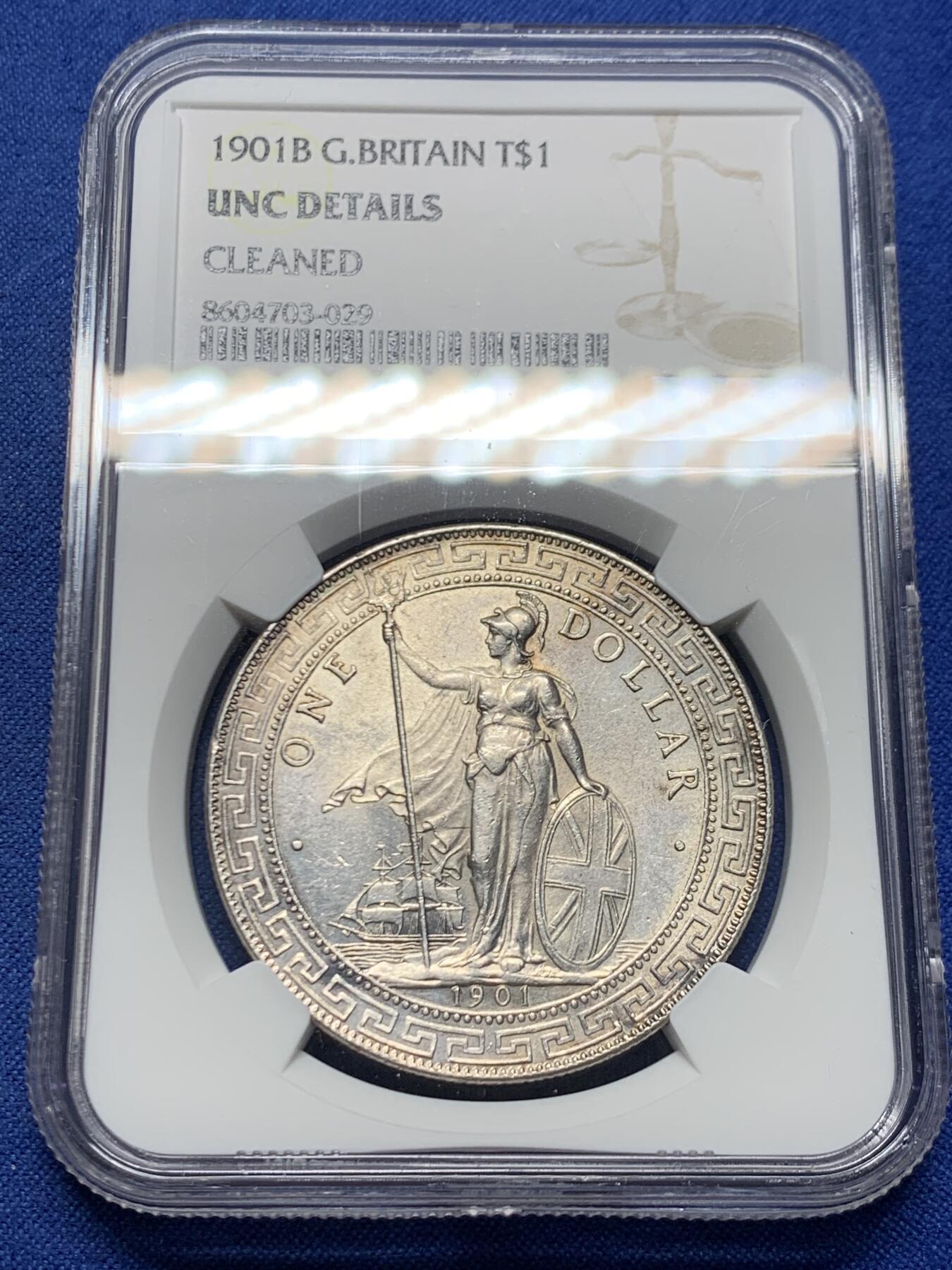 《竞宝斋》第457场 周日，周一，周二   3场连拍 （全场包邮）欢迎送拍 NGC UNC 英国 1901-B 站洋 流通充分年份 铸打深俊 收藏佳品