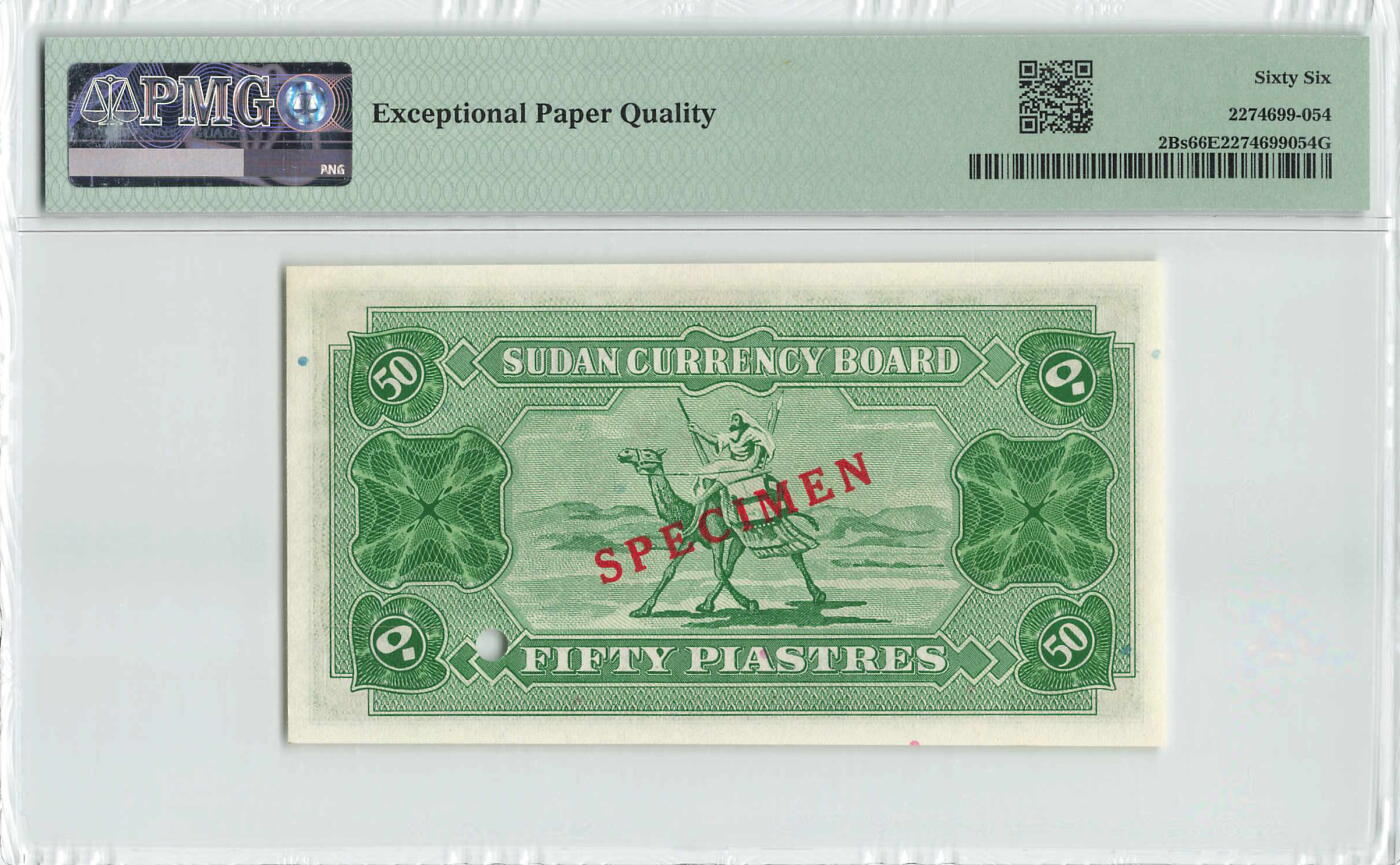 小福收藏拍卖第200期 【庆典场 中拍就有好礼相赠】评级币精选场 本期有捷克斯洛伐克20年100克朗慕夏作品大珍 69分倒置百位号布隆迪世界最大纸币  35年版加拿大经典 苏格兰格拉斯哥大学500年纪念钞倒置小号 卡塔尔80年100里亚尔冠军分 美国教育券 意大利拉斐尔 乌克兰 库克群岛 墨西哥 南斯拉夫 亚美尼亚等多国精美高分珍稀老钞精品纸币 苏丹 1956年 50皮阿斯特 样钞 A/A PMG66 EPQ 亚军分（冠军分仅1枚）