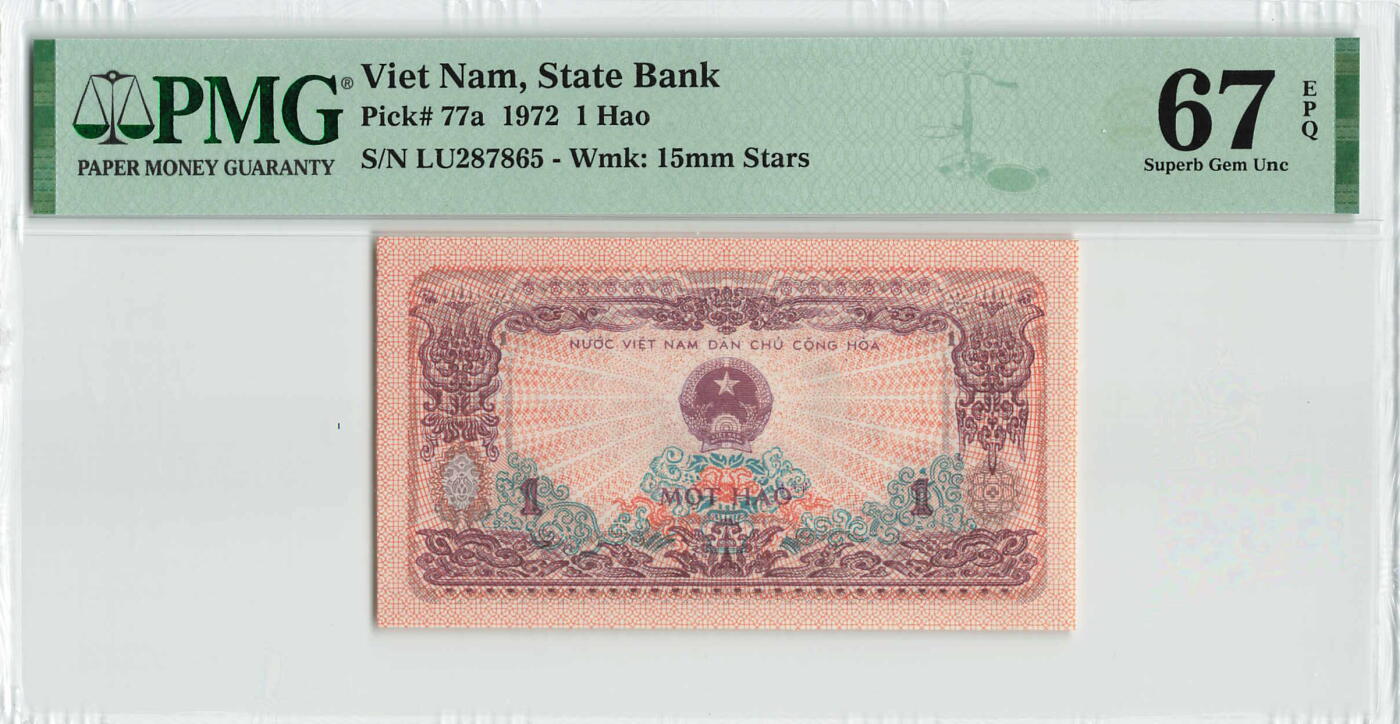 小福收藏拍卖第200期 【庆典场 中拍就有好礼相赠】评级币精选场 本期有捷克斯洛伐克20年100克朗慕夏作品大珍 69分倒置百位号布隆迪世界最大纸币  35年版加拿大经典 苏格兰格拉斯哥大学500年纪念钞倒置小号 卡塔尔80年100里亚尔冠军分 美国教育券 意大利拉斐尔 乌克兰 库克群岛 墨西哥 南斯拉夫 亚美尼亚等多国精美高分珍稀老钞精品纸币 越南 1972年 1毫 养猪 小五星水印 a版 PMG67 EPQ 亚军分