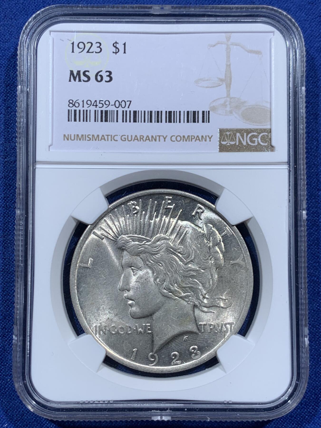 《竞宝斋》第457场 周日，周一，周二   3场连拍 （全场包邮）欢迎送拍 NGC MS63 美国1923年和平银币 旧金山造币厂铸造和平银元 见证一战后美国和平时代 百年老银圆收藏首选 投资好时机