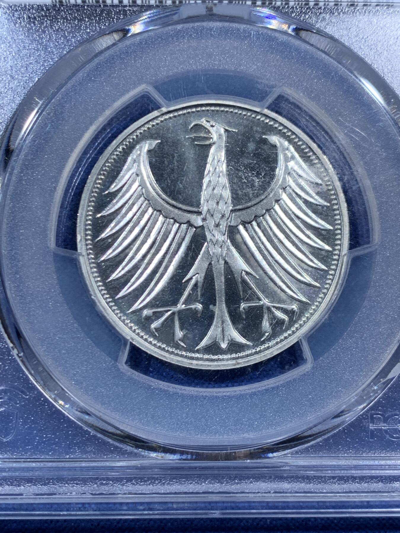 《竞宝斋》第457场 周日，周一，周二   3场连拍 （全场包邮）欢迎送拍 PCGS PR67CAM 德国 1974F 无毛鹰5马克精制银币 亚军分 更高分仅两枚