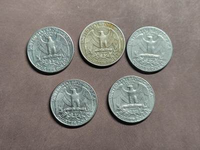 【日月同辉 第2场】无买家佣金 世界钱币 银币 - 美国25美分5枚