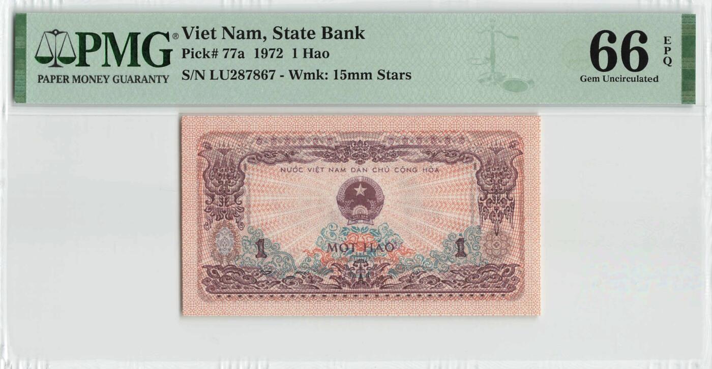 小福收藏拍卖第198期 评级币精选场  本期有菲律宾百位靓号100000比索超大纪念钞 苏里南25000盾花鸟版最高值 柬埔寨珍品56年50瑞尔 南越未发行版最高值打飞机  巴哈马彩背 老挝中国代印57年样钞 匈牙利 斯洛伐克 法罗群岛等多国精美高分珍稀老钞精品纸币 越南 1972年 1毫 养猪 小五星水印 a版 PMG66 EPQ 季军分 