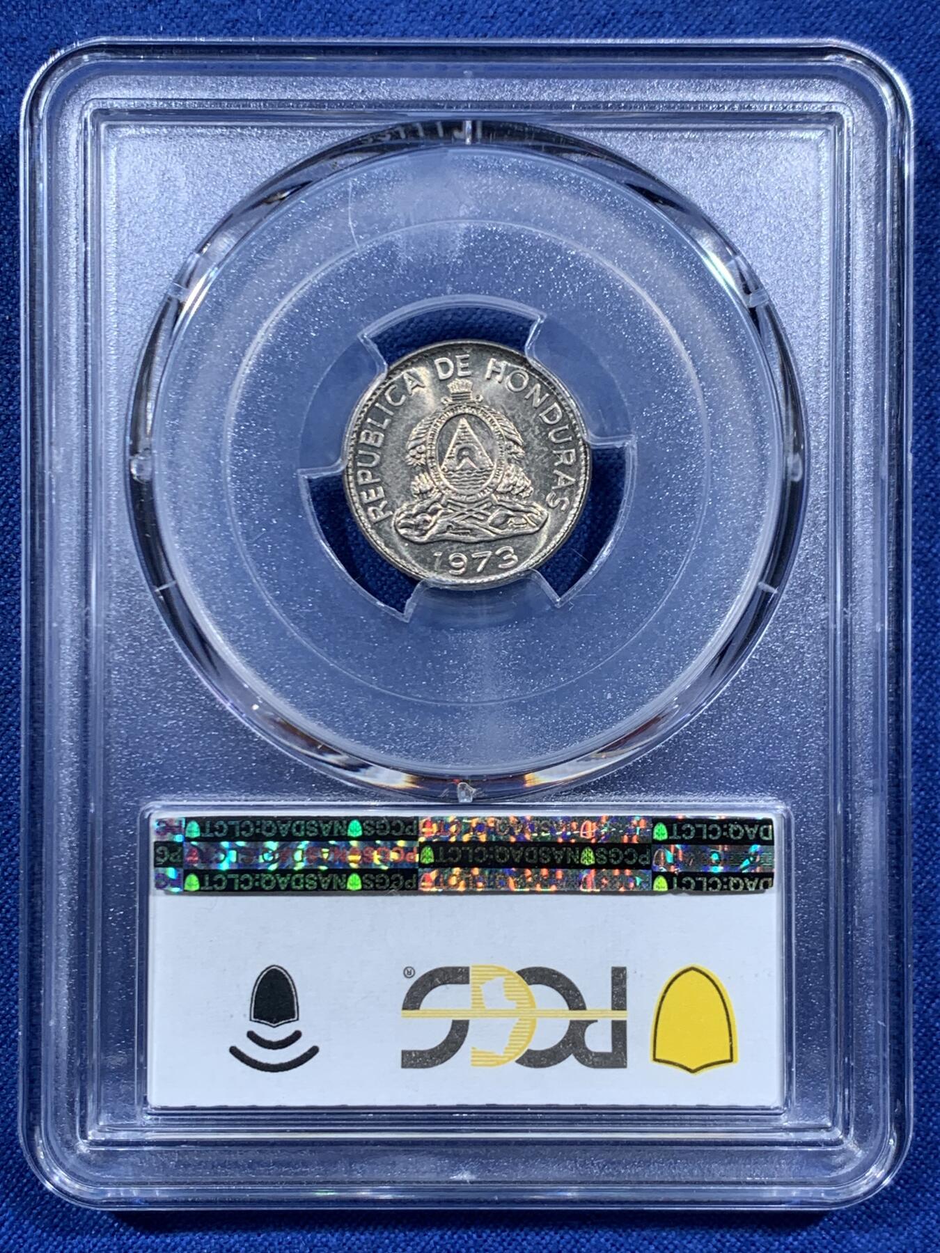 《竞宝斋》第457场 周日，周一，周二   3场连拍 （全场包邮）欢迎送拍 PCGS MS65 洪都拉斯 1973年 20分 黄油光好状态辅币 国内少见