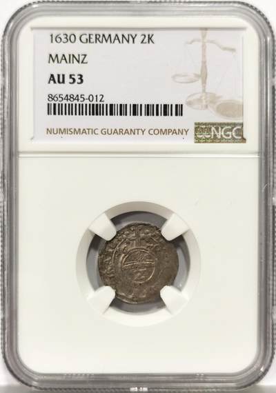 博洋堂世界钱币拍卖第157期（全场包邮） - NGC AU53 德国美因茨1630年2克鲁泽银币