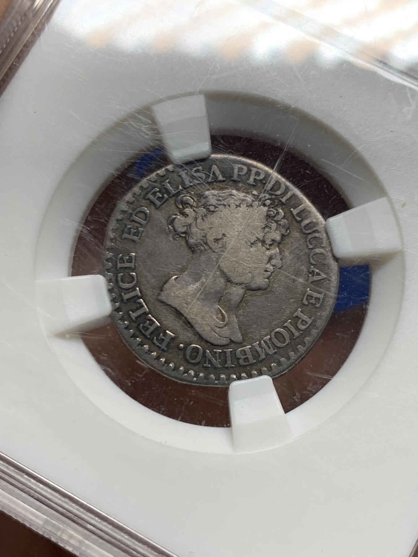 《竞宝斋》第457场 周日，周一，周二   3场连拍 （全场包邮）欢迎送拍 众诚详评 XF45 意大利 卢卡和皮翁比诺公国 1806年 1法郎 银币 少见小面值 拿系币经典品种