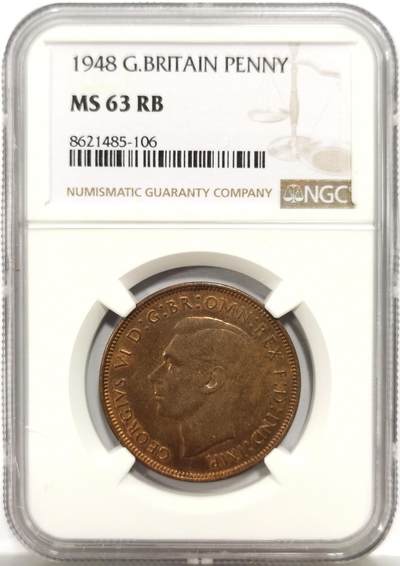 博洋堂世界钱币拍卖第157期（全场包邮） - NGC MS63RB 英国1948年乔治六世1便士