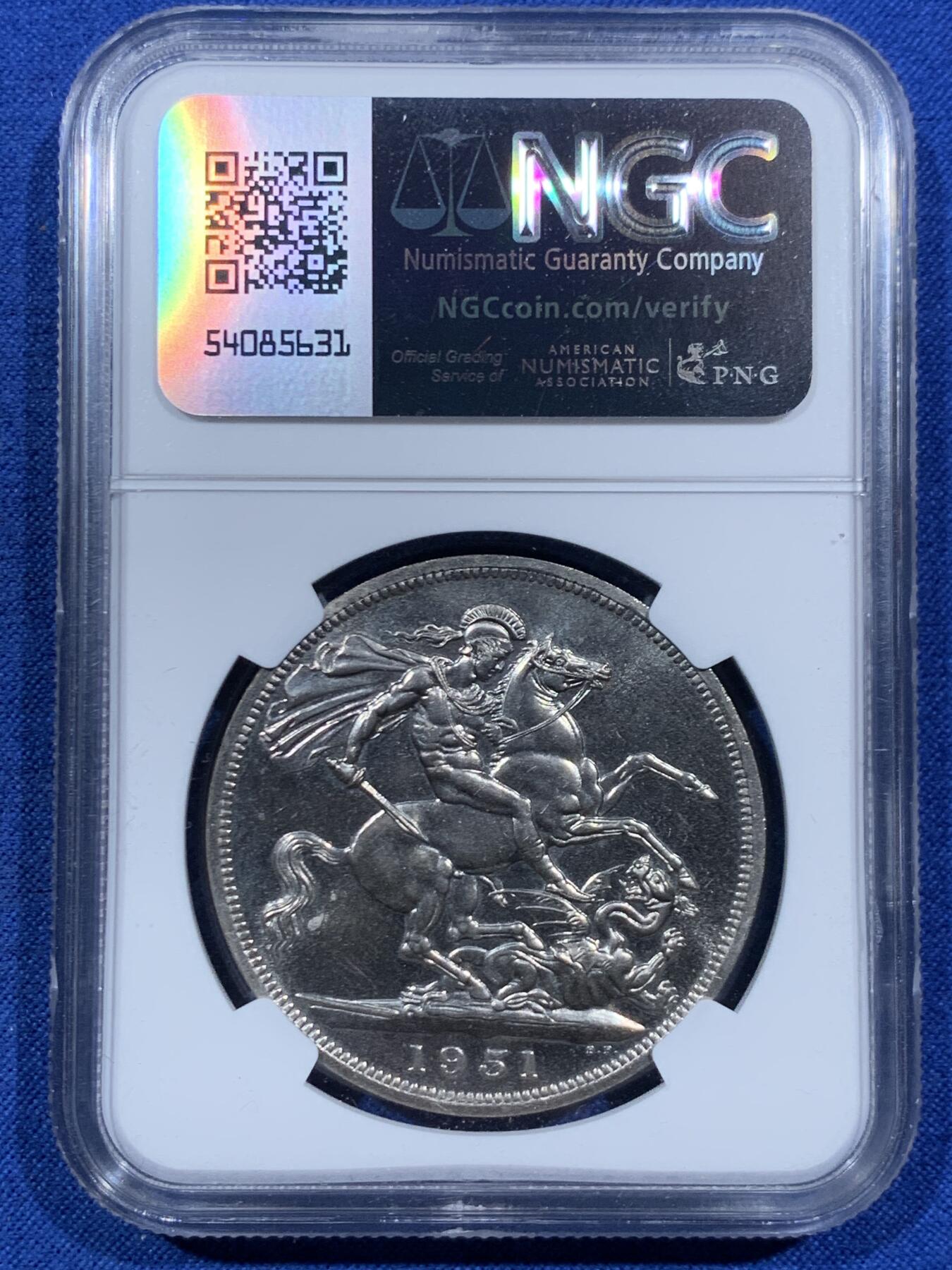 《竞宝斋》第457场 周日，周一，周二   3场连拍 （全场包邮）欢迎送拍 NGC PL64 英国1951年乔六马剑镍币