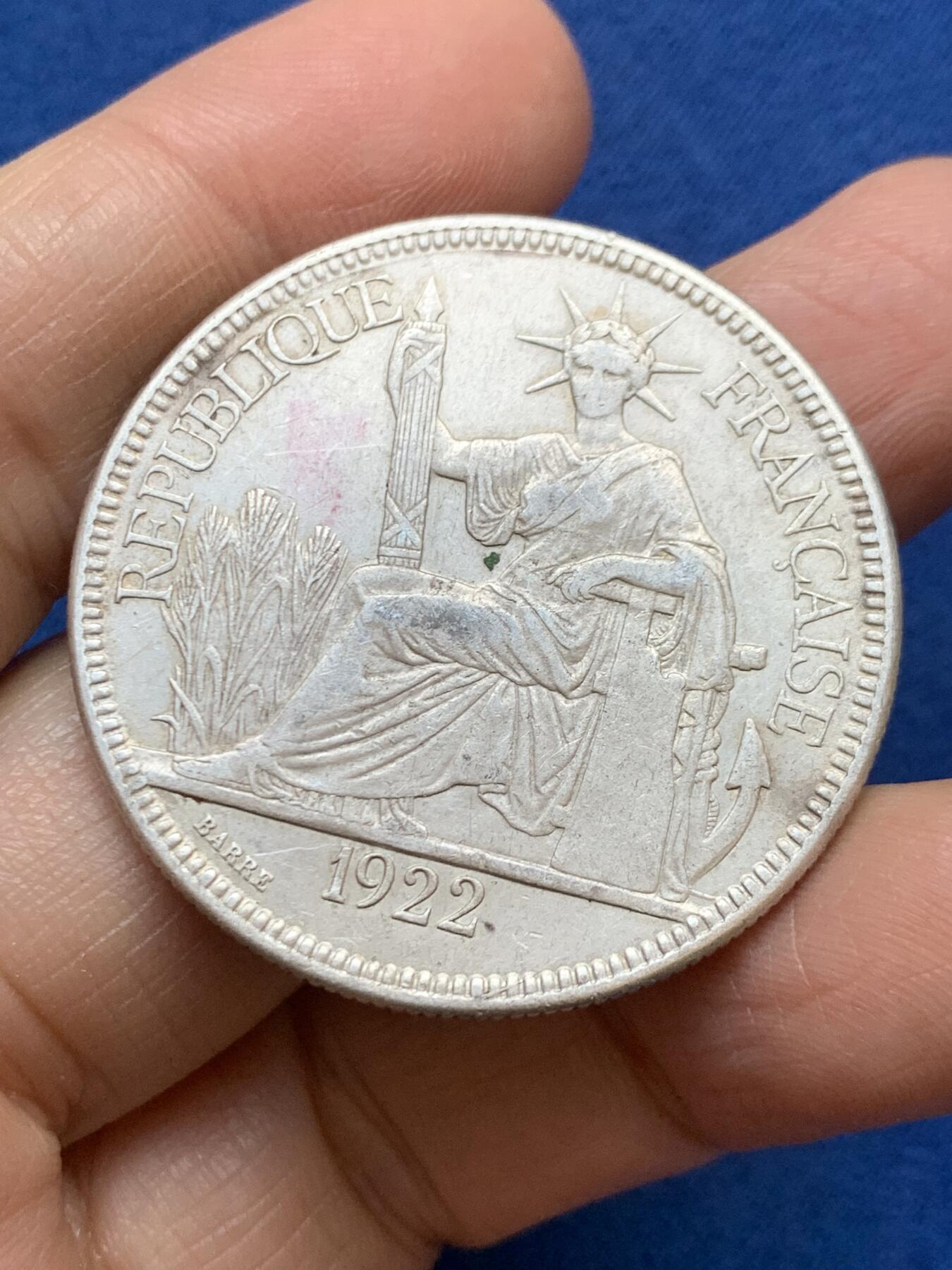 《竞宝斋》第457场 周日，周一，周二   3场连拍 （全场包邮）欢迎送拍 法属印支1922年1皮阿斯特坐洋银币