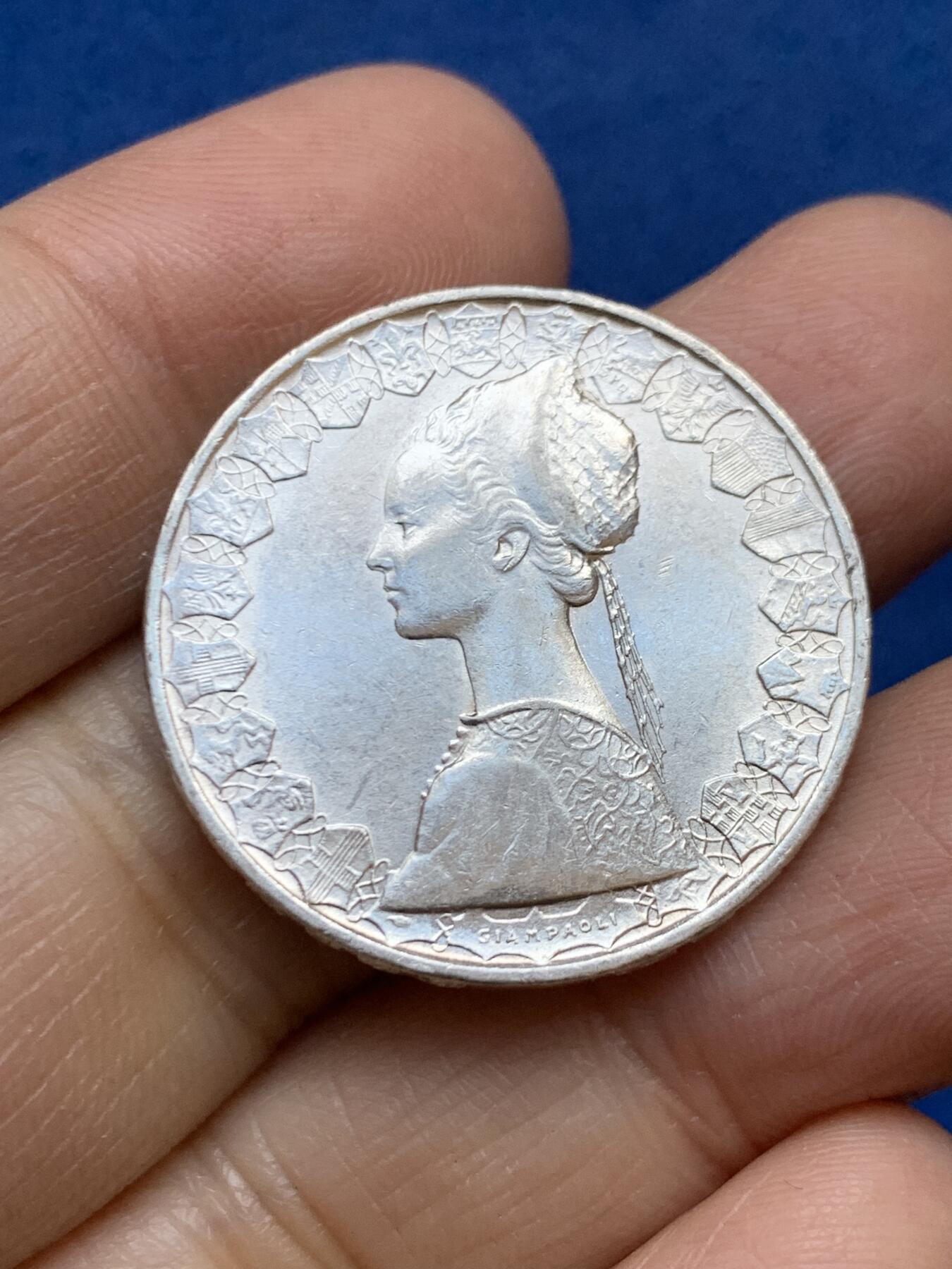 《竞宝斋》第457场 周日，周一，周二   3场连拍 （全场包邮）欢迎送拍 卷拆原光 意大利1966年 少女帆船500里拉银币 11克 835银