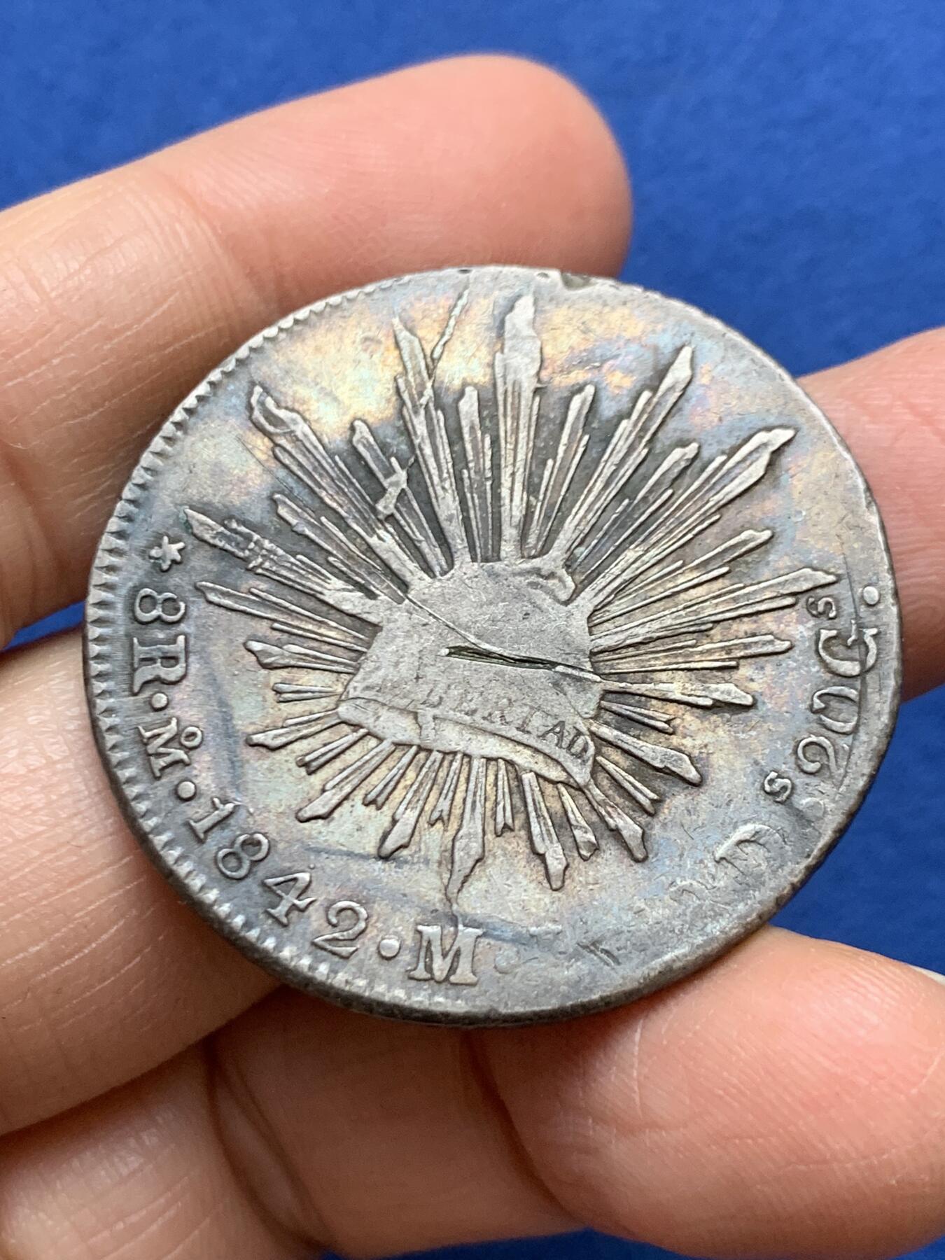 《竞宝斋》第457场 周日，周一，周二   3场连拍 （全场包邮）欢迎送拍 墨西哥1842Mo 8R鹰洋 少见早期原味鹰洋 有划