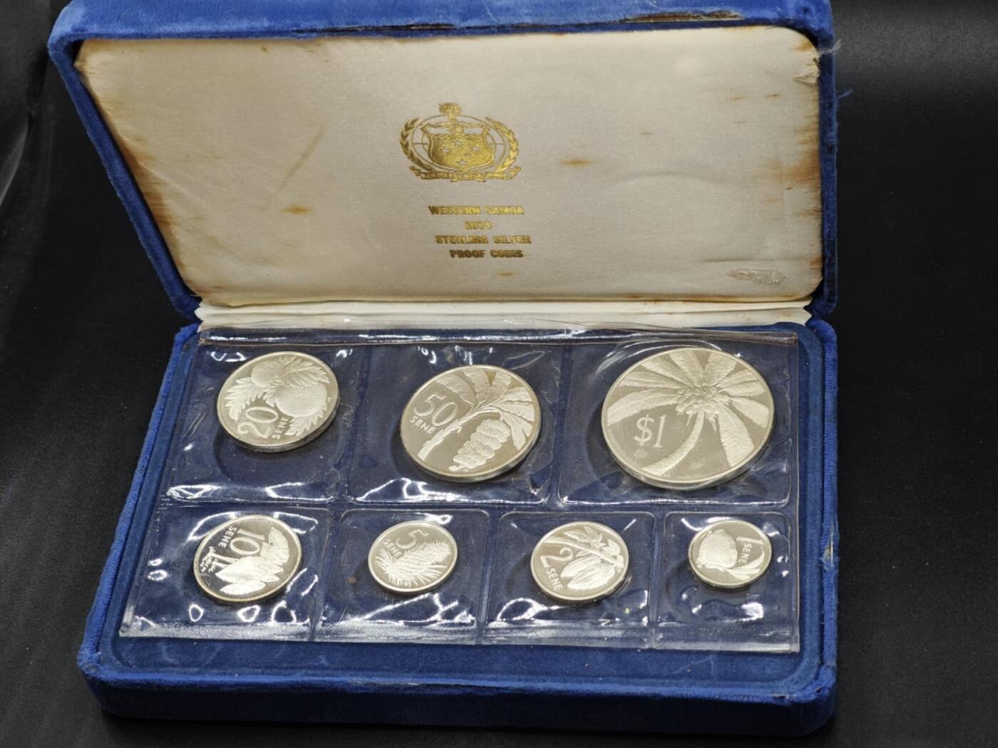 【淘币小摊】实时拍第八百四十七拍   银币套币场   满百包邮可预留二周 每周一统一发货   萨摩亚1974年全银套币原盒71.2克925银参考银价1260