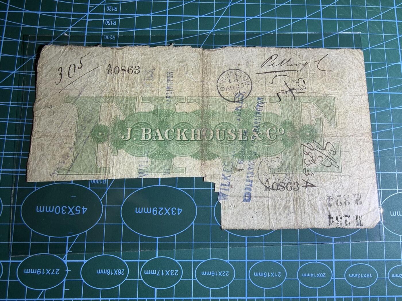 【炜奕收藏】，第五十六期，大不列颠专场 1888年英国地方银行Stockton on tees bank5镑，品相如图，白镑风格，非常罕见