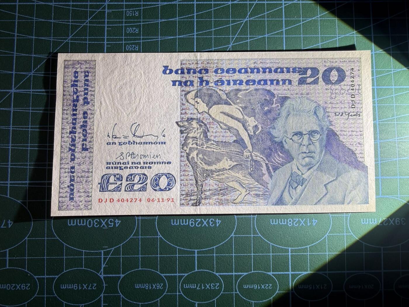 【炜奕收藏】，第五十六期，大不列颠专场 1991年爱尔兰20镑，AU品相，有暗折